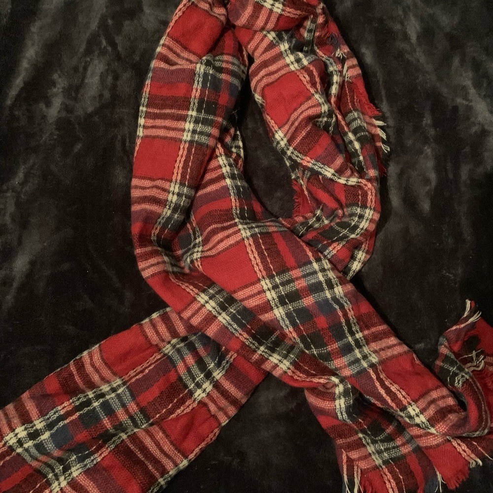 Soft Black and Red Plaid Scarf